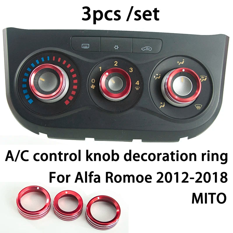 Car Dashboard A/C Control Knobs Decoration Ring Metal Trim Cover For Alfa Romeo MITO 2012-2018 Interior Accessories