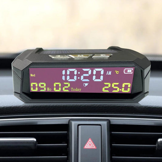 Car Auto Digital Clock Look Solar LCD TPMS with Date In-Car Temperature Display for Outdoor Parts Personal Car Accessories