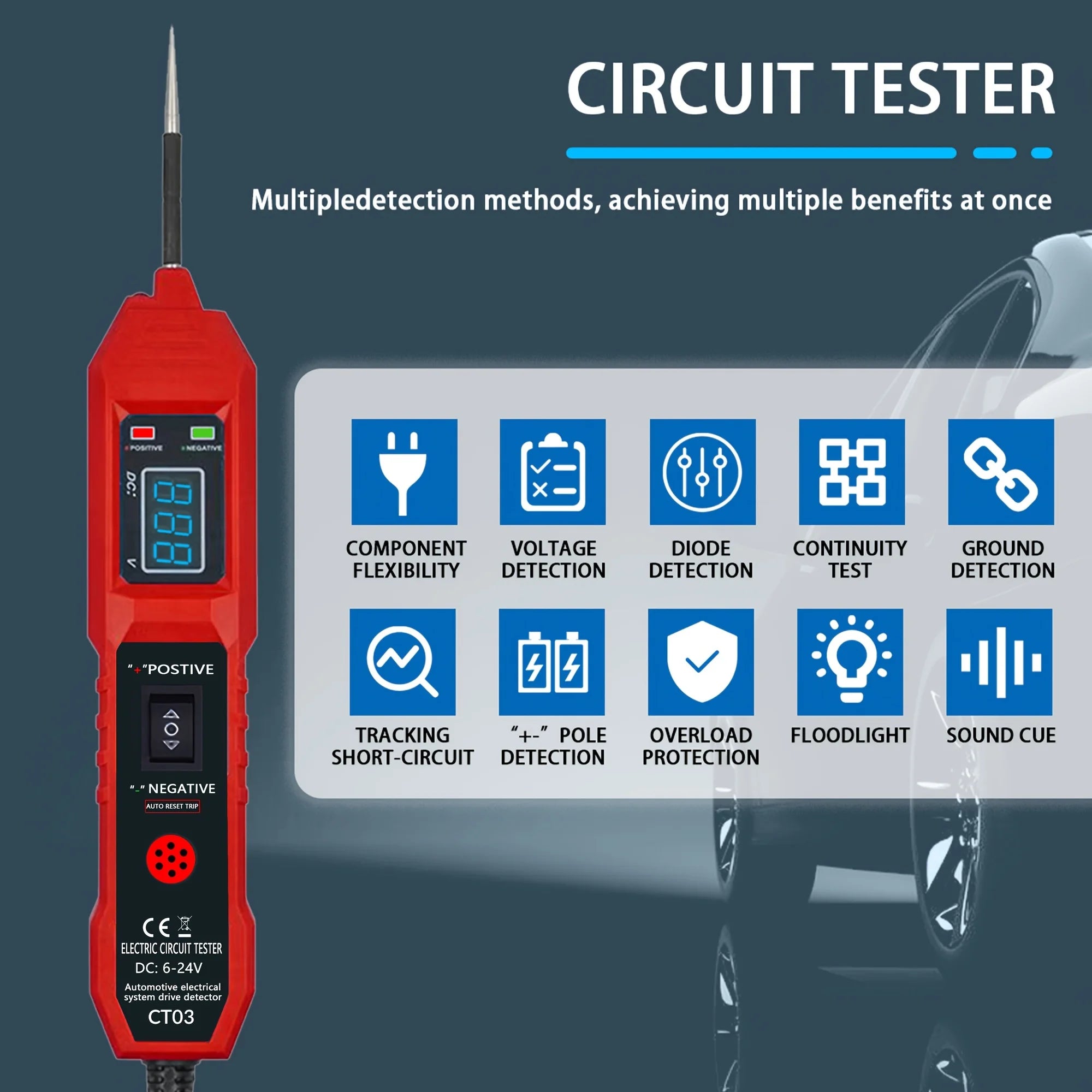 2025 Vehicle Circuit Tester with Led Voltage Display, Multi-Function Drive Detector, Insulation Material, Electrical System Diagnostic Tool, Digital Compatible with 3.5-36V Dc Vehicle, Suitable for Mechanic DIY Enthusiasts, S