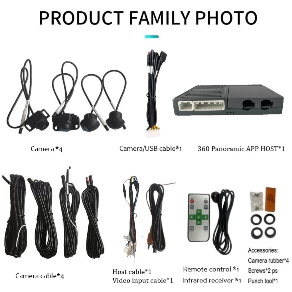 4 Way Dash Camera with Night Vision, 360°Surround View Parking Monitor, 1080P HD All Around View Driving Recorder ，Car DVR Syste