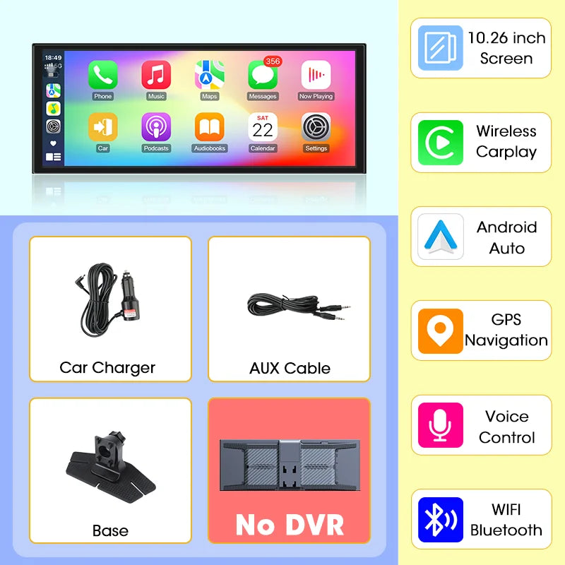 4K Dash Cam 10.26 inch Carplay & Android Auto Car DVR Video Recorder Dahscam Camera 5G Wifi GPS Navigation FM AUX 360 ° Rotation