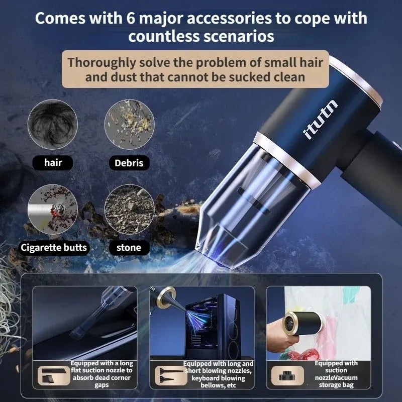 Portable Car Vacuum Cleaner Mini Powerful Cleaning Machine Strong Suction Home Appliance Handheld for Car Wireless Vacuum Pump