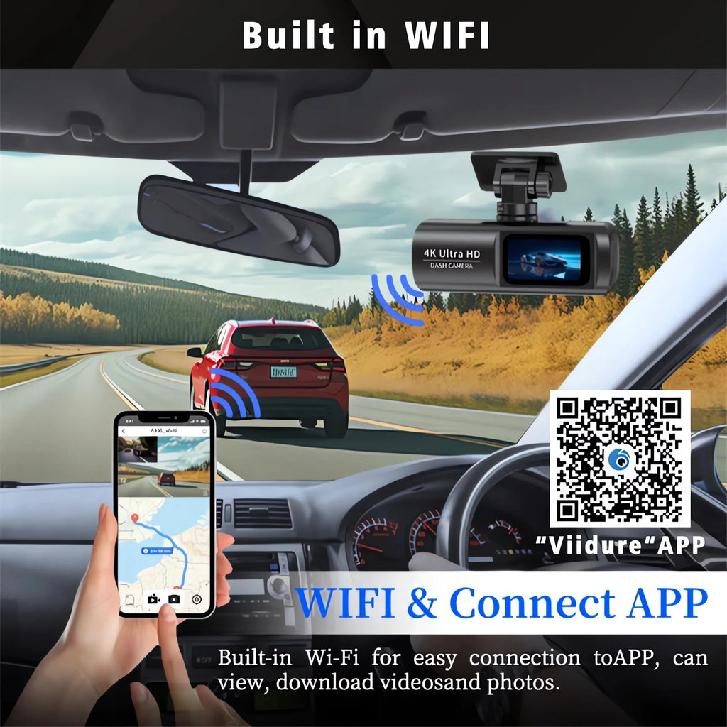 Dash Cam 4K 3840*2160P GPS WIFI Car DVR Front and Rear Dual Lens Auto Car Camera With Night Vision Dashcam 24H Parking Monitor