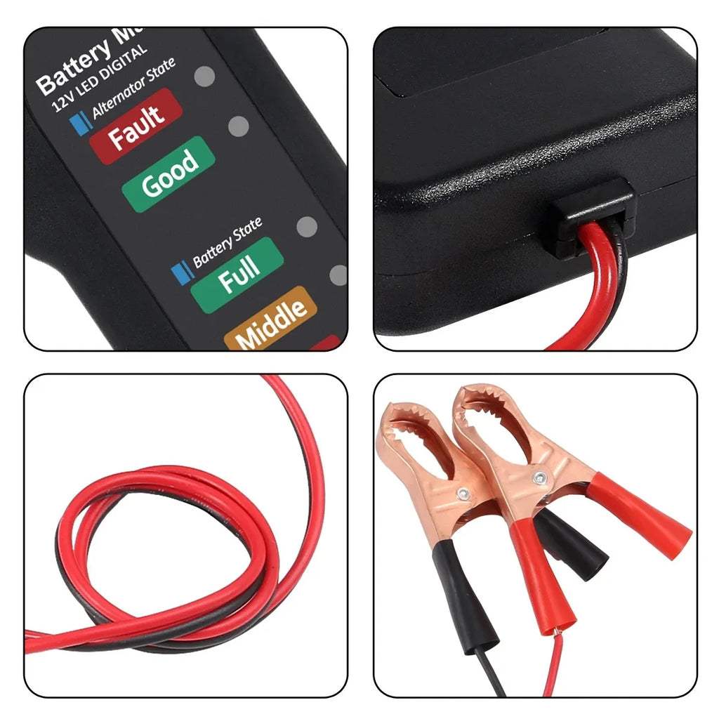 Battery Tester Automobile Motorcycle Battery Car Battery Testers ABS Red Yellow Green Display 12V Battery Level