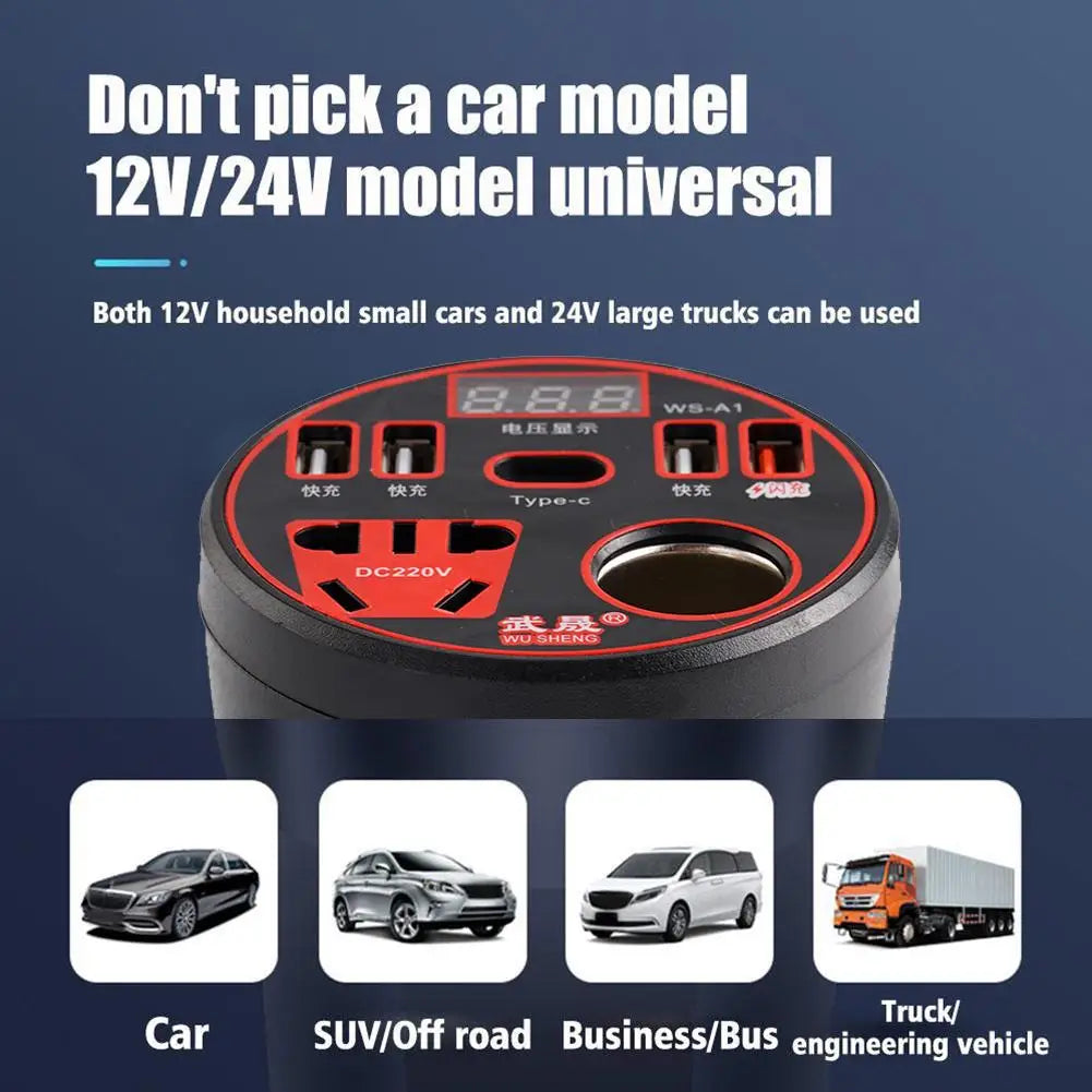 Car Power Inverter 12V/24V TO 220V Converter Type-C Socket Charger Car Converter Power 3.1A Charger Multi-function A6Q1
