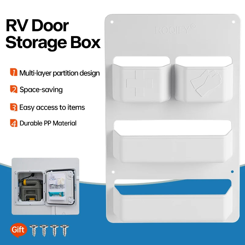 Camper RV Door Organizer Storage Box ABS Compartment Shelf for Motorhome Caravan Van Waste Tank Hatch