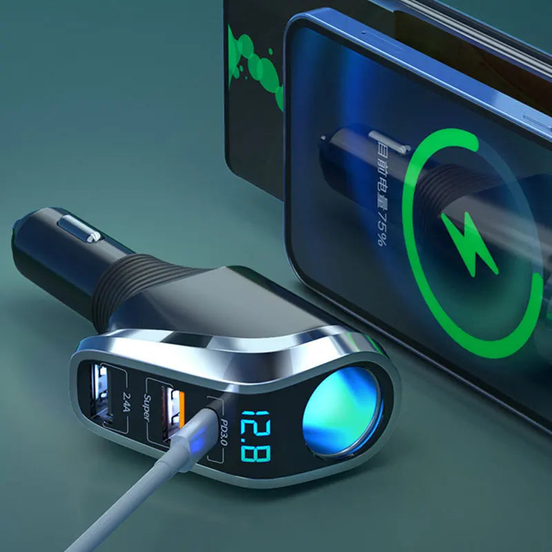 Car USB Socket Power 66W Automobile Charge Quick Car Charger QC3.0/PD Port Phone Charger Socket DC 12V/24V