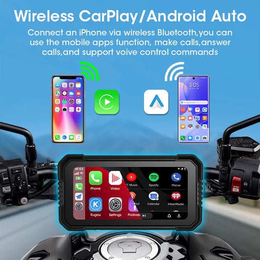 Srnubi 6.25'' Portable Digital Motorcycle Dashboard CarPlay Android Auto GPS for Moto Navigation Display Screen IPX7 Waterproof