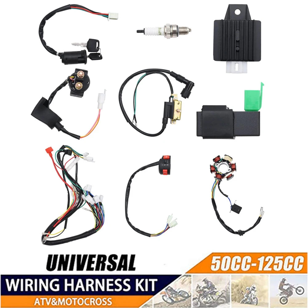 Electric Full Wiring Harness Kit For Motorcycle 4 Stroke 50 70cc 90cc 110cc 125cc Motocross ATV Quad Pit Dirt Bike Buggy Go Kart