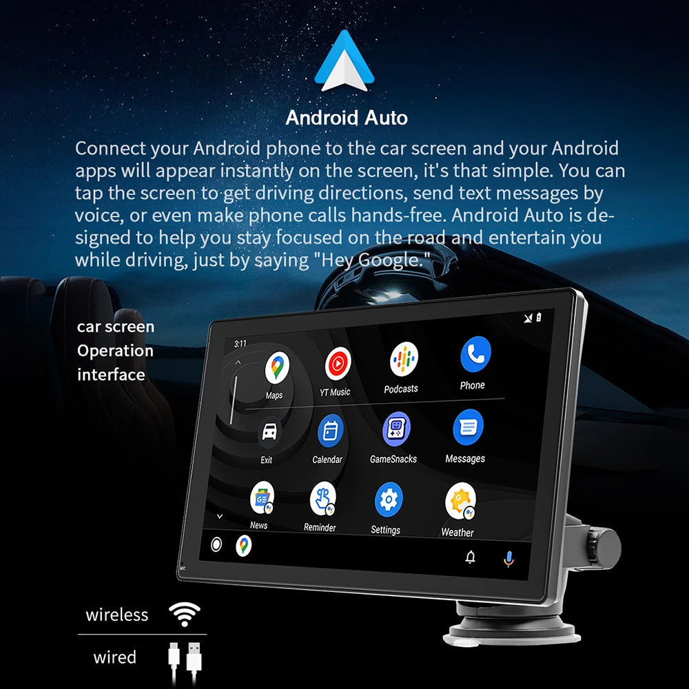 9 Inch Wireless CarPlay Android Auto Monitor Automotive Multimedia Player With DVR Video Recorder Rear View Camera Monitor