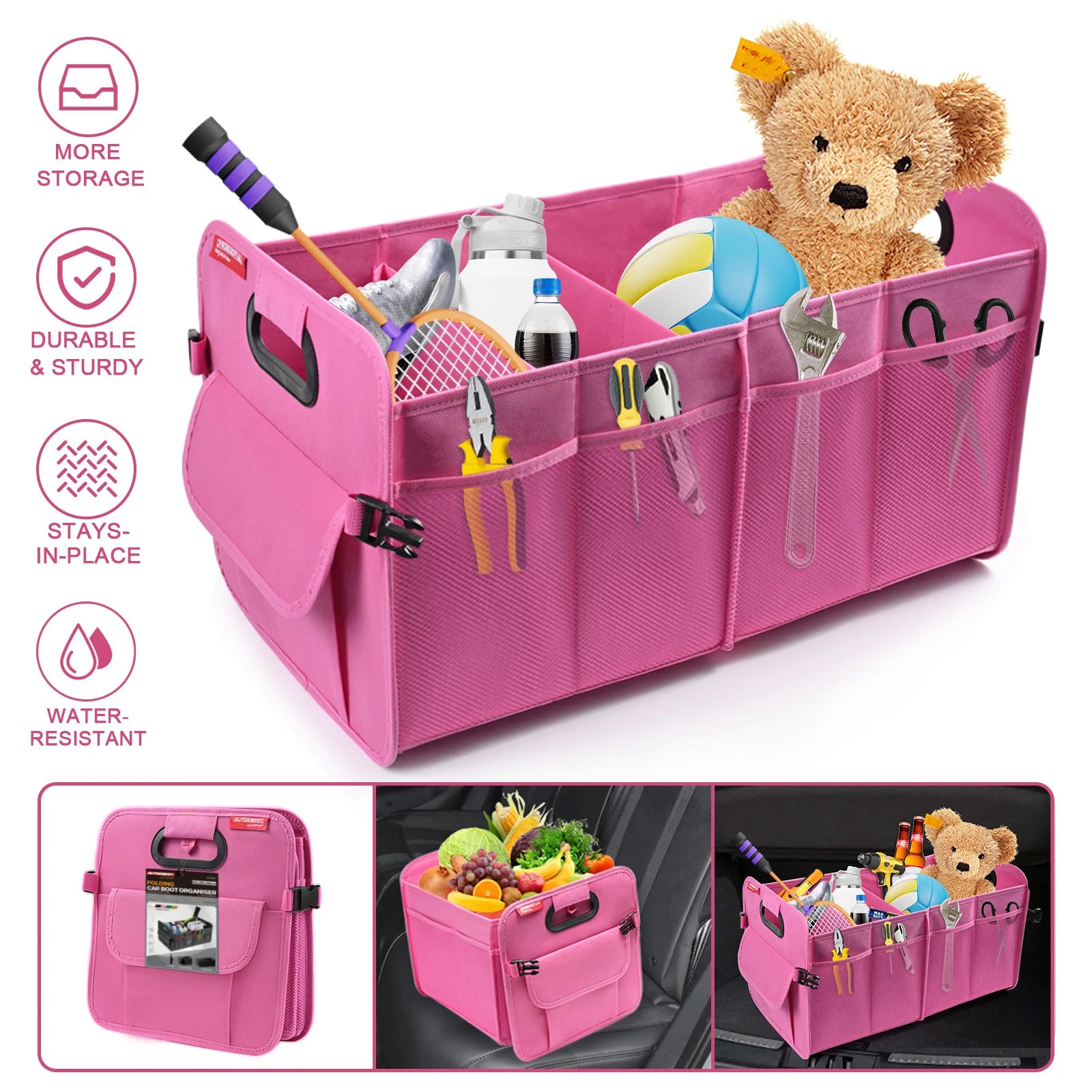 Car Trunk Organizer Car Storage Durable Handles Collapsible Multi-Compartment Car Organizers Foldable and Waterproof for Any Car
