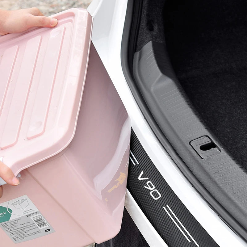 Car Rear Trunk Protection Strip for Volvo V90 v 90 Leather Threshold Pedal Trunk Bumper Guard Plate Anti-Scratch Sticker Decal