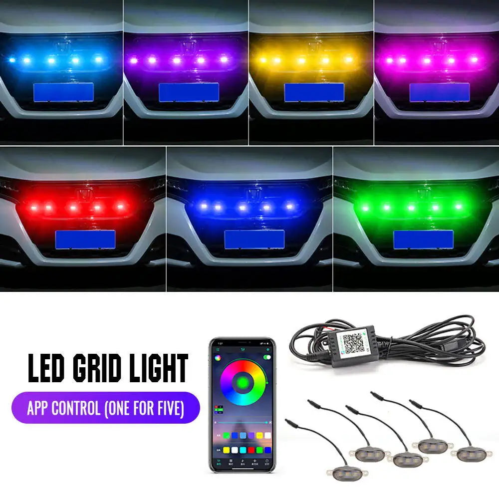 Led Car Front Grille Lighting Universal Daytime Running Light RGB APP Control Central Grid Warning Light Exterior Accessories