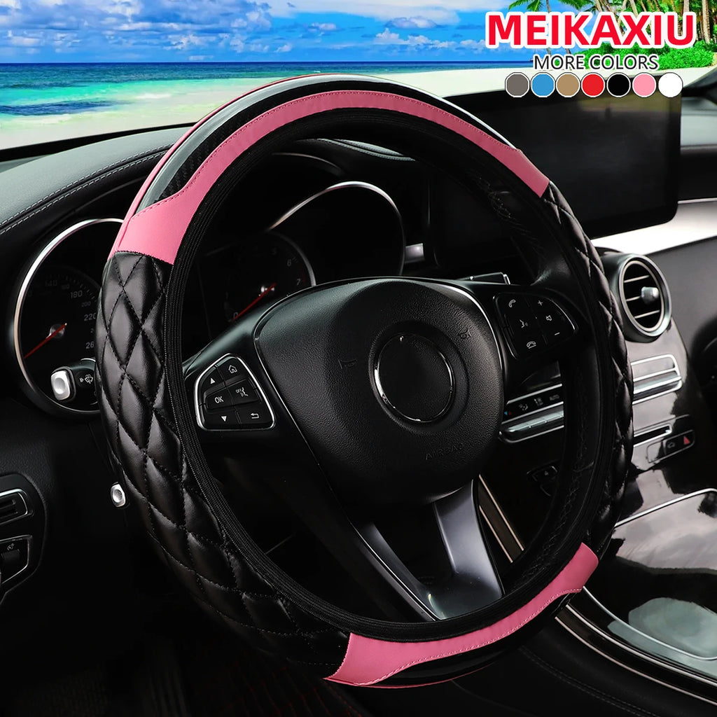 Car interior accessories - Crystal carbon fiber PU leather car interior lining without handle steering wheel cover suitable for