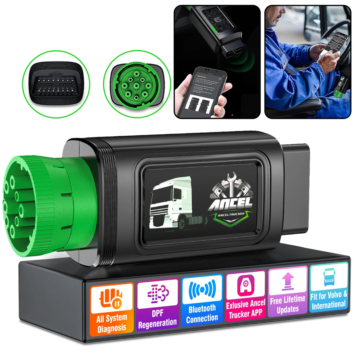 ANCEL HD120 Diesel Heavy Duty Truck Scanner All System D.P.F Regen Diesel Truck Scan Diagnostic Tool for Volvo for International