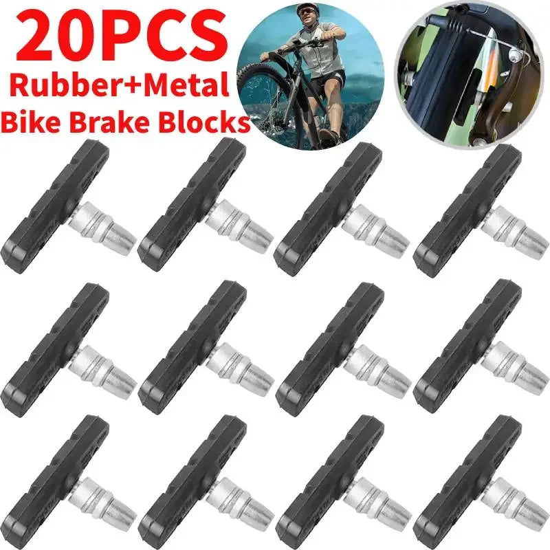 20-1PCS Mountain Road Bike Brake Block Practical Rubber Metal V-brake Shoes Pad Wear Resistant Bicycle Riding Brake Accessories