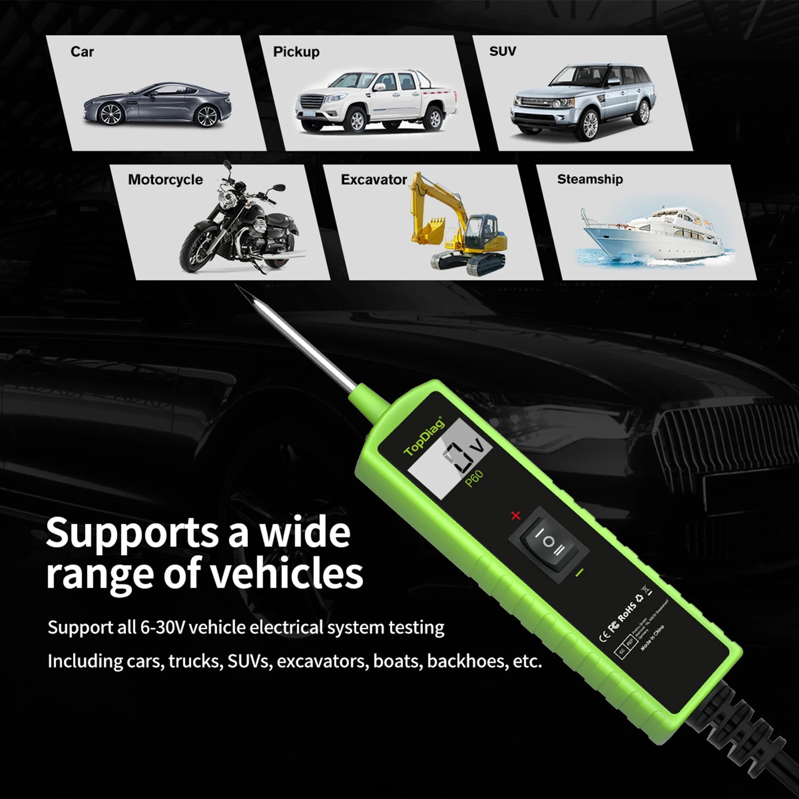 Electrical System Short Tester 6-30V DC with Function Flashlight Component Activation TopDiag P60 Automotive Circuit Tester Car