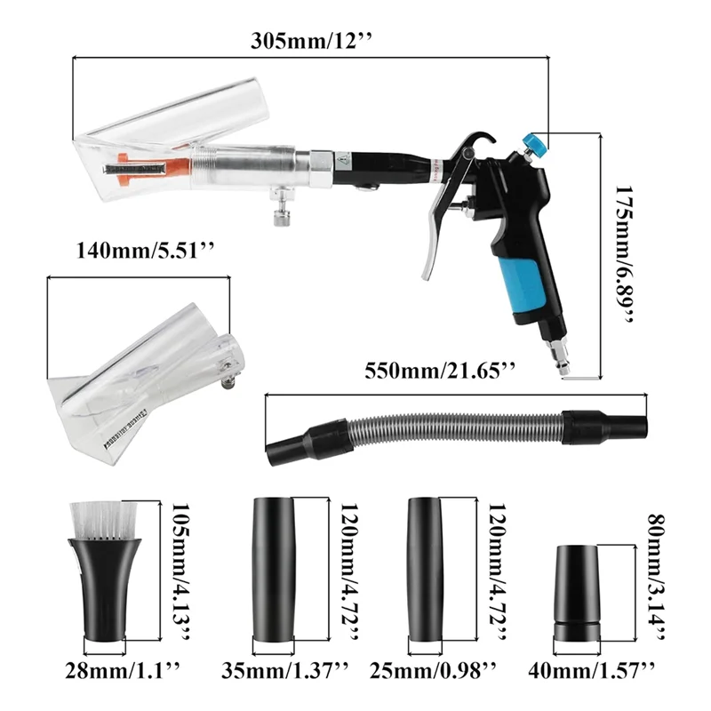 Vacuum& Air Blow Gun 2IN1 Car Interior Cleaning Tool Kit With Adjustable Air Flow Nozzle, Quickly Removes Dirt Blast