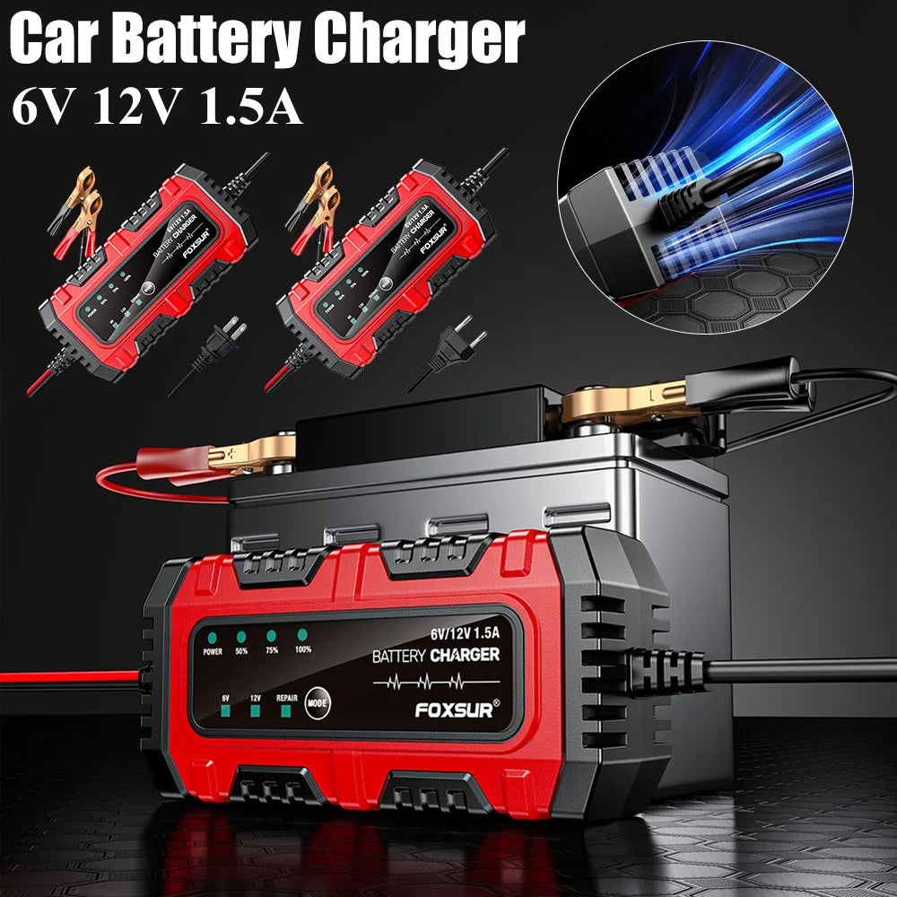6V/12V 1.5A Car Battery Charger Car and Motorcycle Battery Charging Unit for Car Truck Boat SUV Lead-Acid AGM GEL Batteries