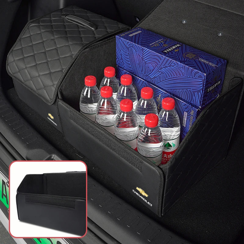 Car Trunk Organizer Box Leather Suitcase Foldable Storage Bin For Chevrolet Cruze Spark Captiva Suburban Camaro Malibu Silverado