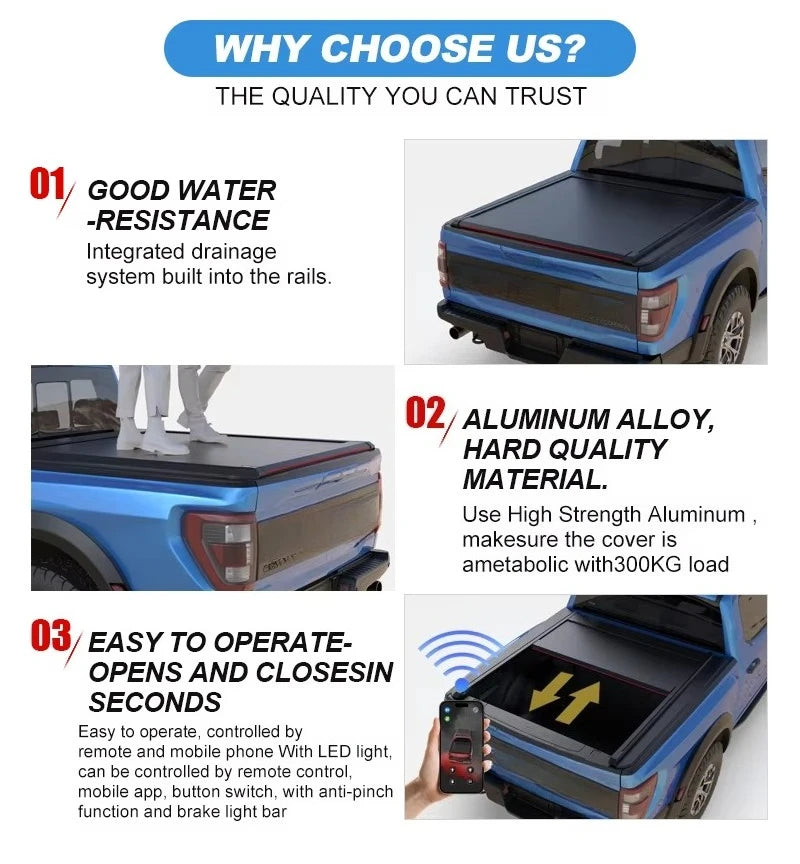 Electric Retractable Roll Cover Roller Shutter Lid Truck Bed Tonneau Cover for Pickup Trucks for Shark 6 2024-2025