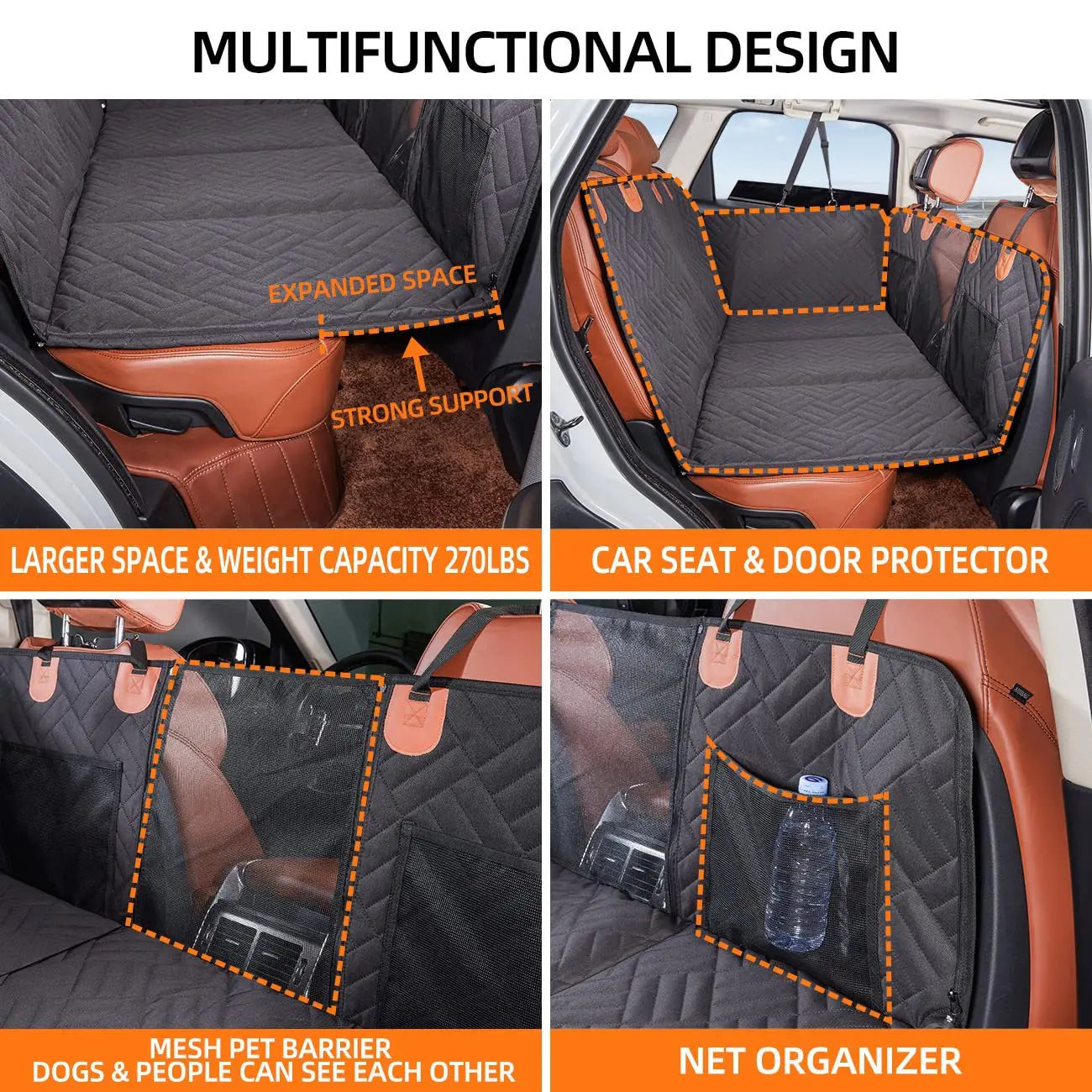 Convertible Car Bed for Dogs， Extended Waterproof Seat Cover with Anti-Slip Backing， Comfortable Pet Mat for SUV Truck Travel