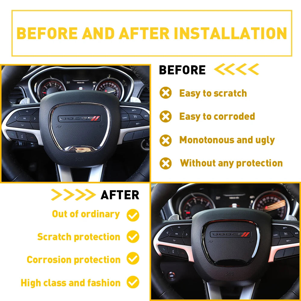 For Dodge Durango Charger Challenger 2015 2016 2017 2018 2019 2020 2021 2022 Car Accessories Stickers Steering Wheel Trim Cover