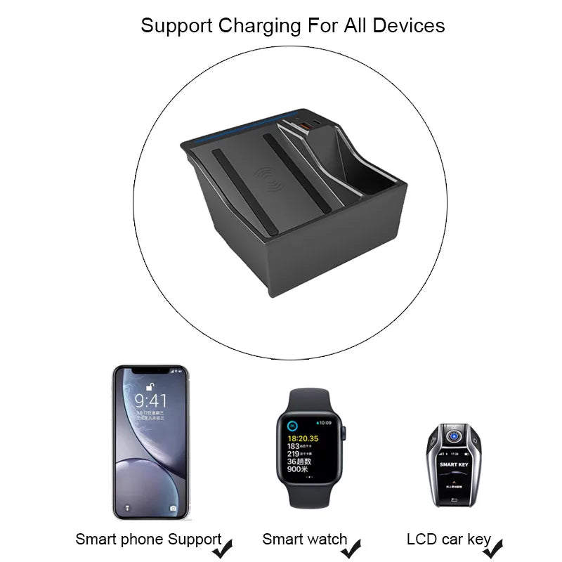 For Audi A4 B9 RS4 A5 RS5 Accessories Wireless Charger Fast Phone Charging With Armrest Box Storage Interior Parts 2023-2017