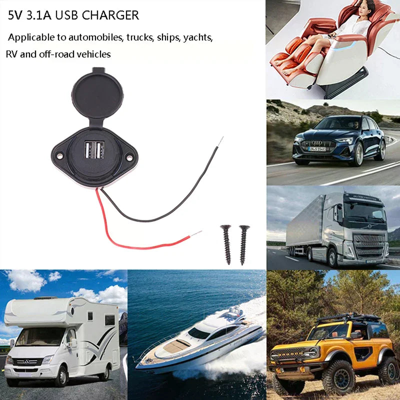 3.1A 12-24V Car Charger Dual Waterproof Adapter Power Socket Outlet Dual USB Port Charger Power Socket Car  Accessories