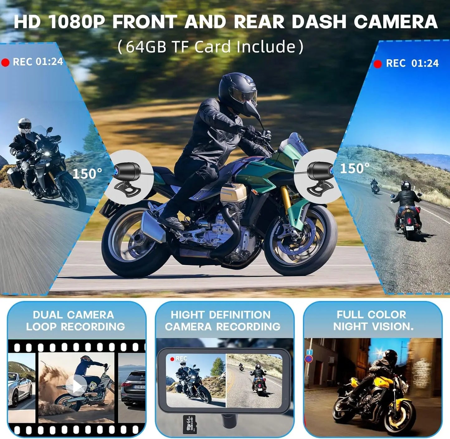 ﻿5 inch Motorcycle DVR Navigation GPS Wireless CarPlay Android Auto Dash Cam Display Screen Portable DVR TPMS Moto Monitor IPX7