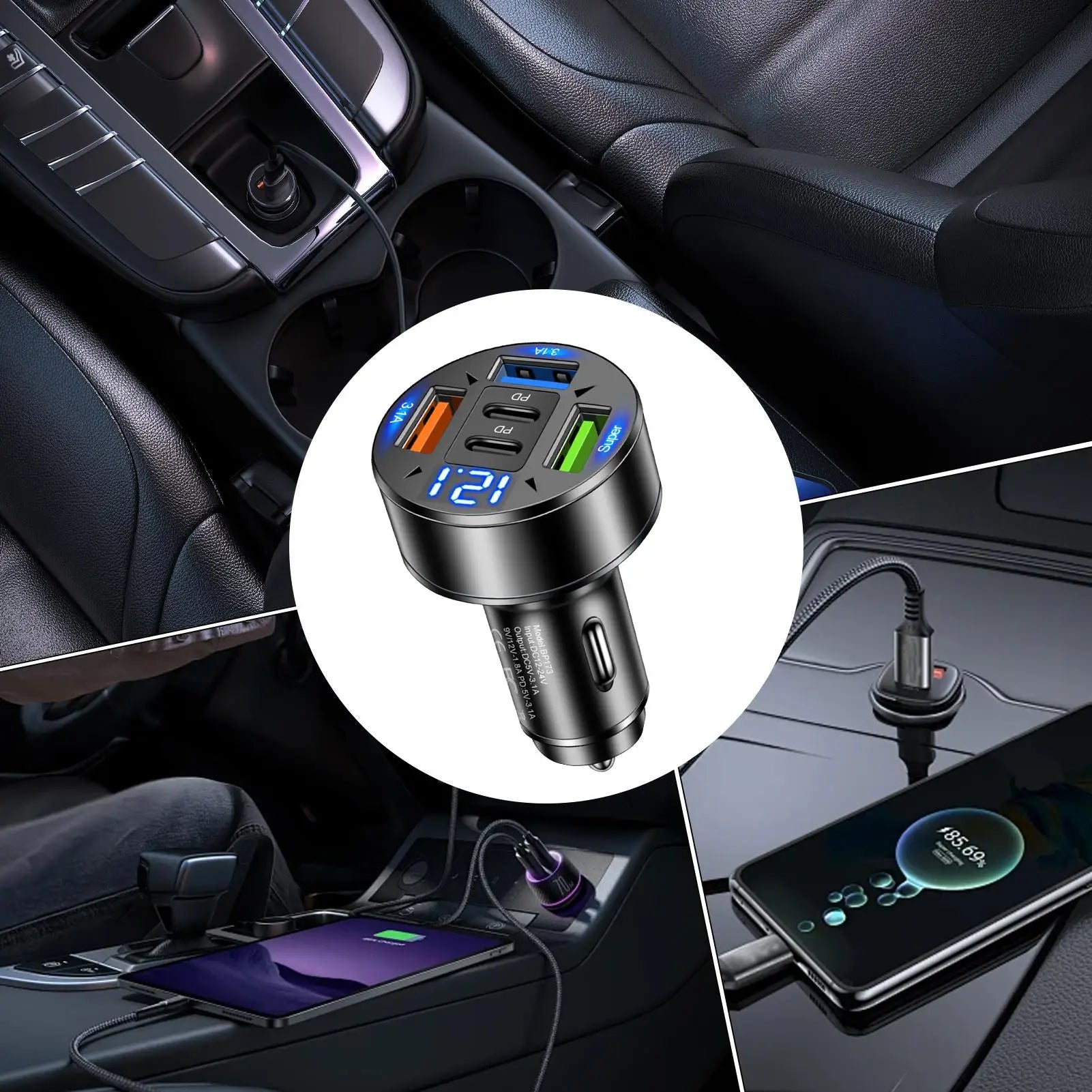 Car Charger USB Car Charger Super Fast USB Type C Car Charger Adapter Multi-Ports Type C Pd Super Fast Charging Mobile Phone