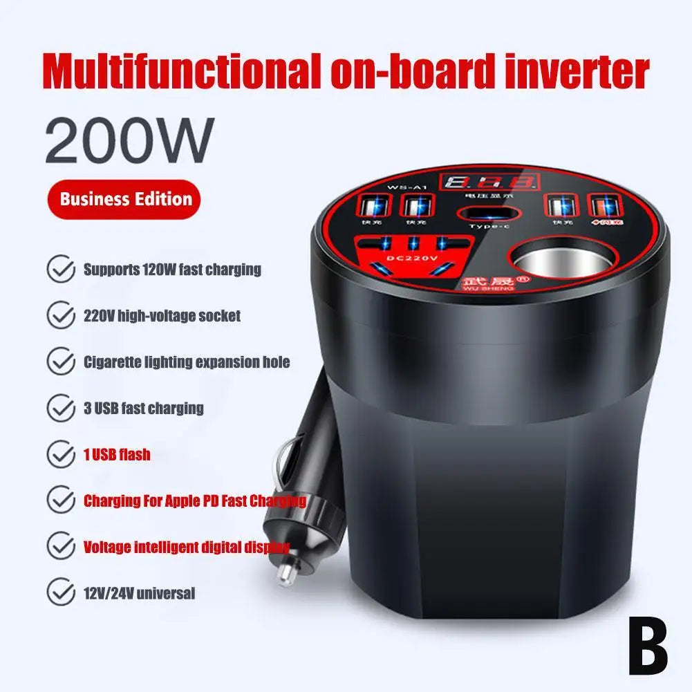 Car Power Inverter 12V/24V TO DC220V Converter Type-C Multi-function Charger Socket 120W Fast Charger Car Power Converter