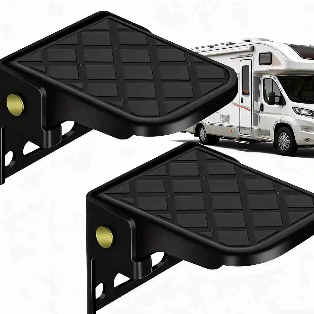 2PC Folding Truck Step with Anti-Slip Surface Adjustable Tailgate Ladder for RV Campers Dump Trailer Safety Foot Accessories