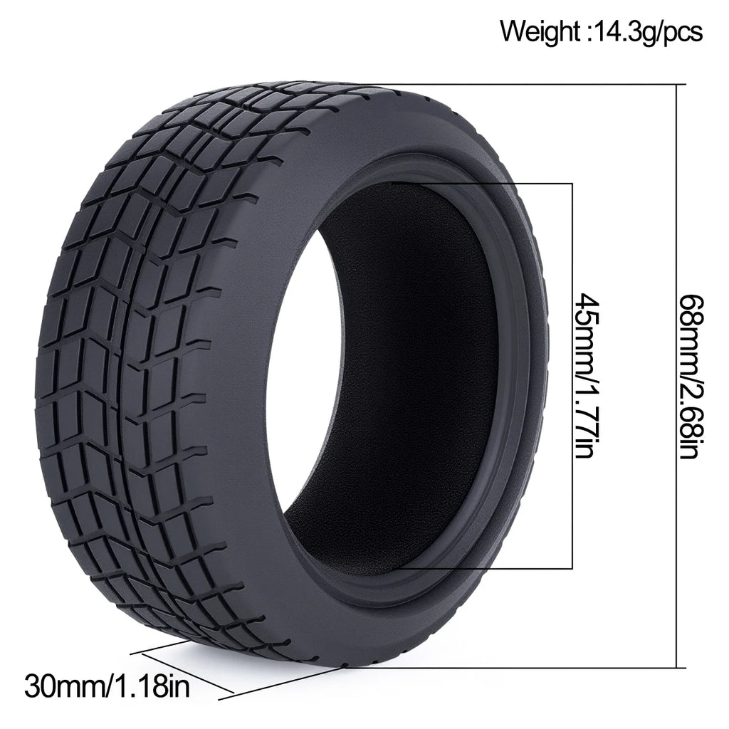 On-Road RC Racing Car Tires (68x30mm) 4PCS – High Grip, Abrasion-Resistant Hot Melt Tyres for HSP 94123, HPI, Himoto FW06, TT01