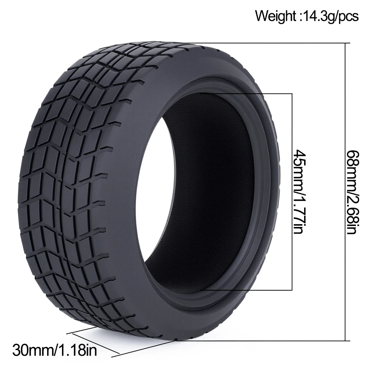 On-Road RC Racing Car Tires (68x30mm) 4PCS – High Grip, Abrasion-Resistant Hot Melt Tyres for HSP 94123, HPI, Himoto FW06, TT01