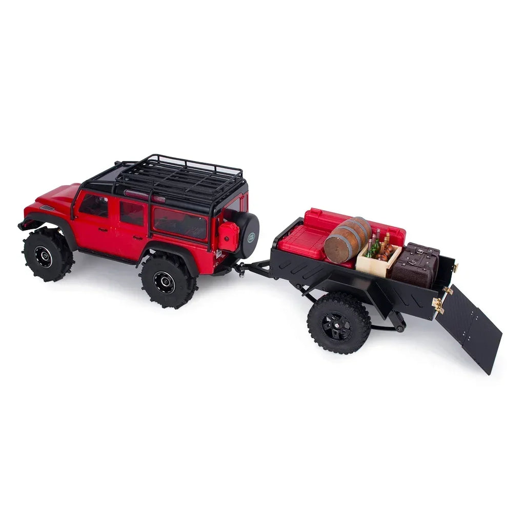 Aluminum Alloy Utility Trailer Car with Hitch for TRX4M 1/18 1/24 RC Crawler SCX24 Defender Bronco K10 Upgrade Parts