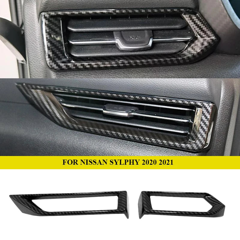 Car Interior Accessories For Nissan Bluebird Sylphy 2020 2021 2022 ABS Carbon Fiber Front Center Air Outlet Vent Cover Trim