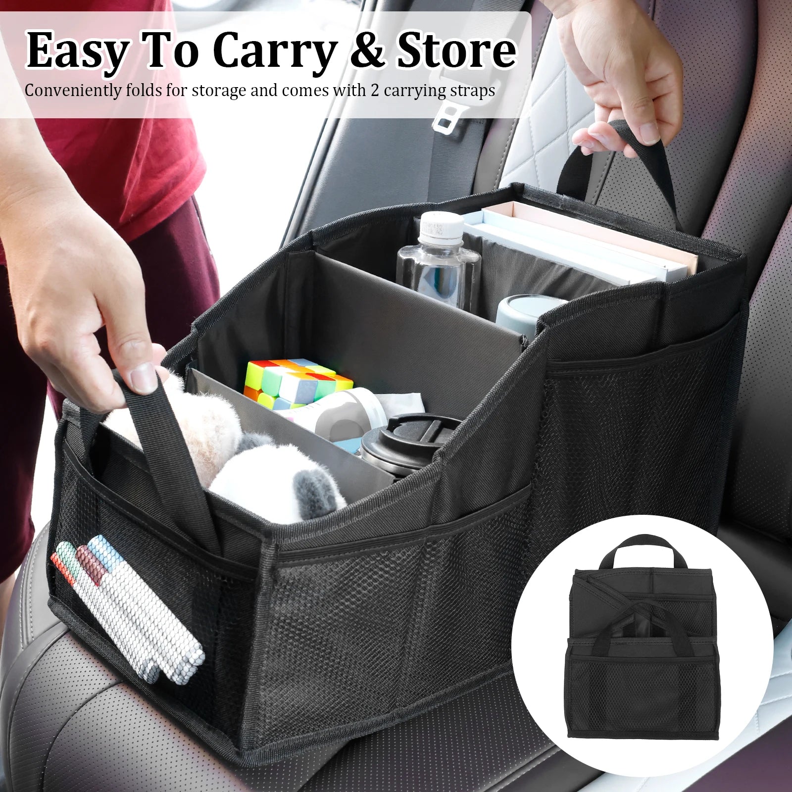 Car Seat Caddy Organiser Large Capacity Foldable Passenger Seat Storage Organizer With 4 Compartment for Automotive Home Office