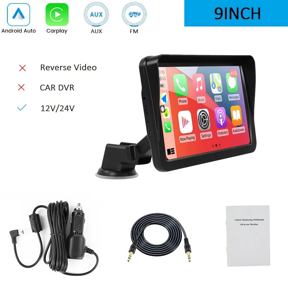 9 inch Portable Car Smart Screen HD Reversing Camera Car Radio DVR Wireless Carplay Android Auto Multimedia Host