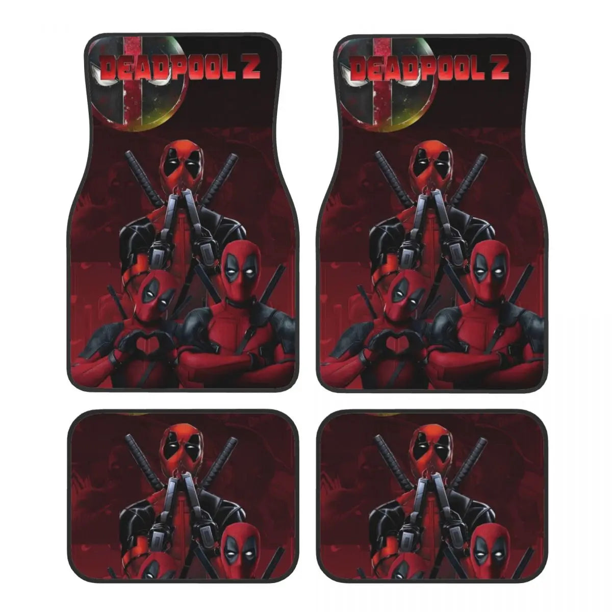 Deadpool Superhero Comics Car Floor Mats Carpet Set of 4 Anti-Slip Universal Automotive Floor Mat Fit for Vans SUV
