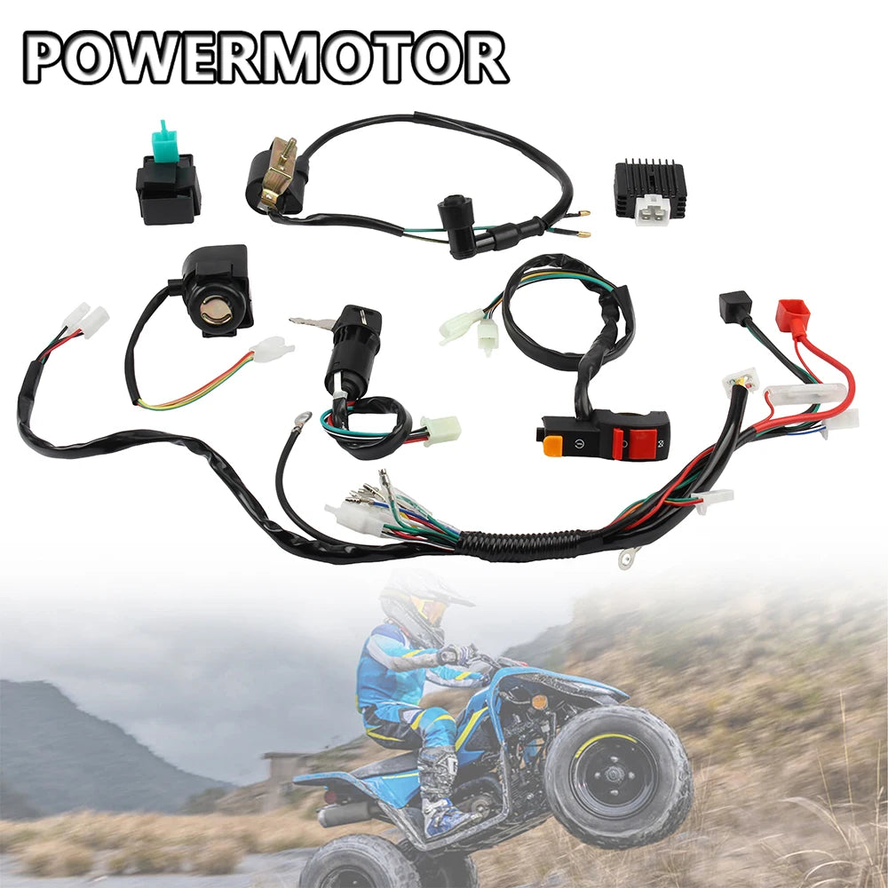 ATV Electrics Wiring Harness Spark Plug CDI Ignition Coil Key Switch Kit Dirt Bike UTV Quad Go Kart Motorcycle 50cc-110cc