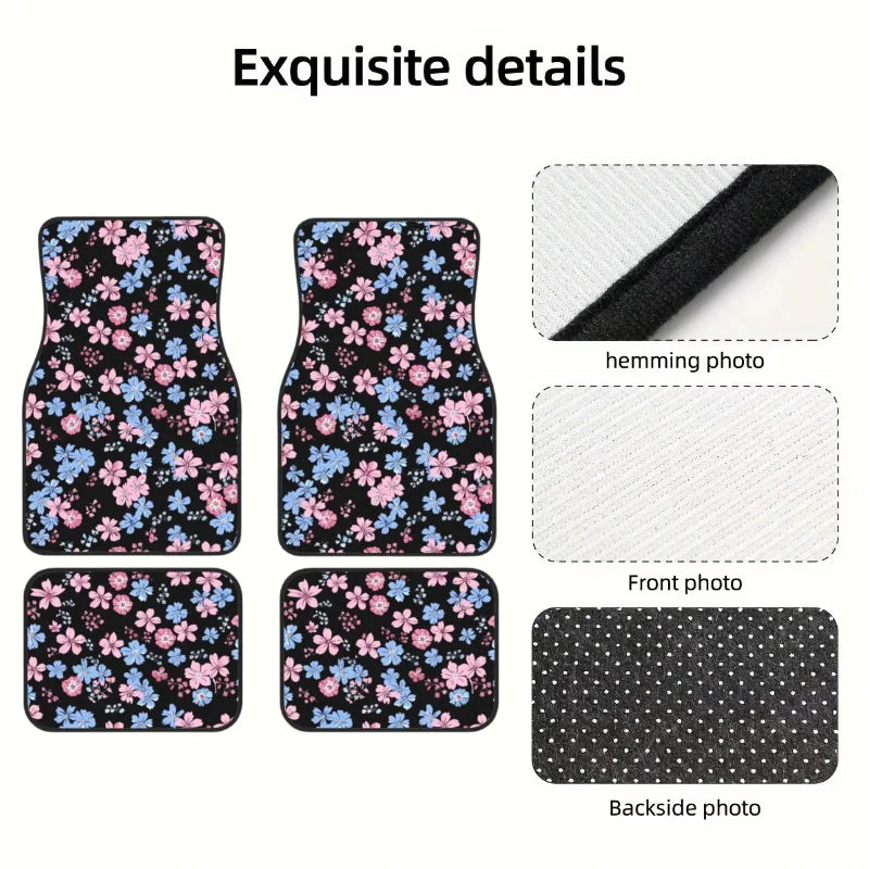 Floral Print Car Floor Mats Cute Flower Front Rear Seat Floor Rugs Carpets Full Set Auto Interior Accessories Decor gift