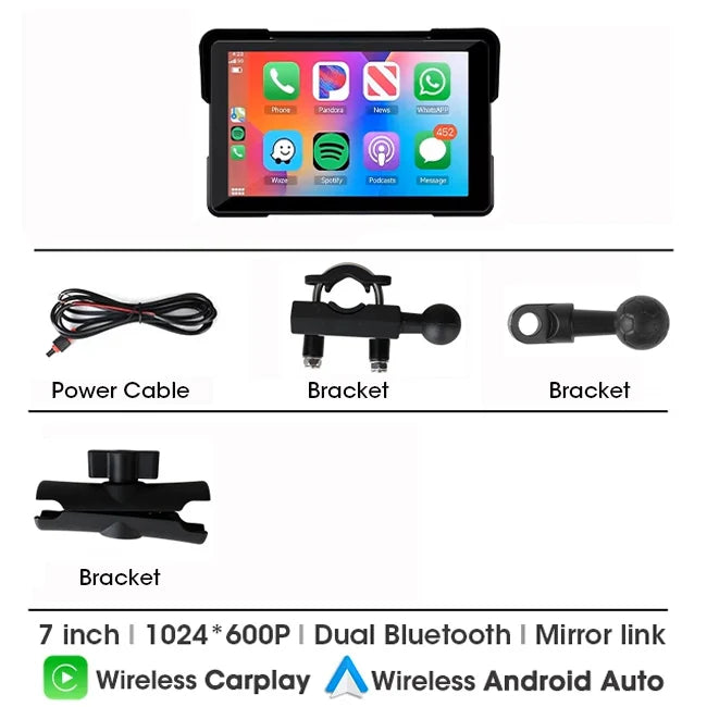 7 inch Motorcycle DVR Navigation CarPlay 2K Camera IP67 Waterproof Host Dual Bluetooth Wireless Android Auto For Moto screen