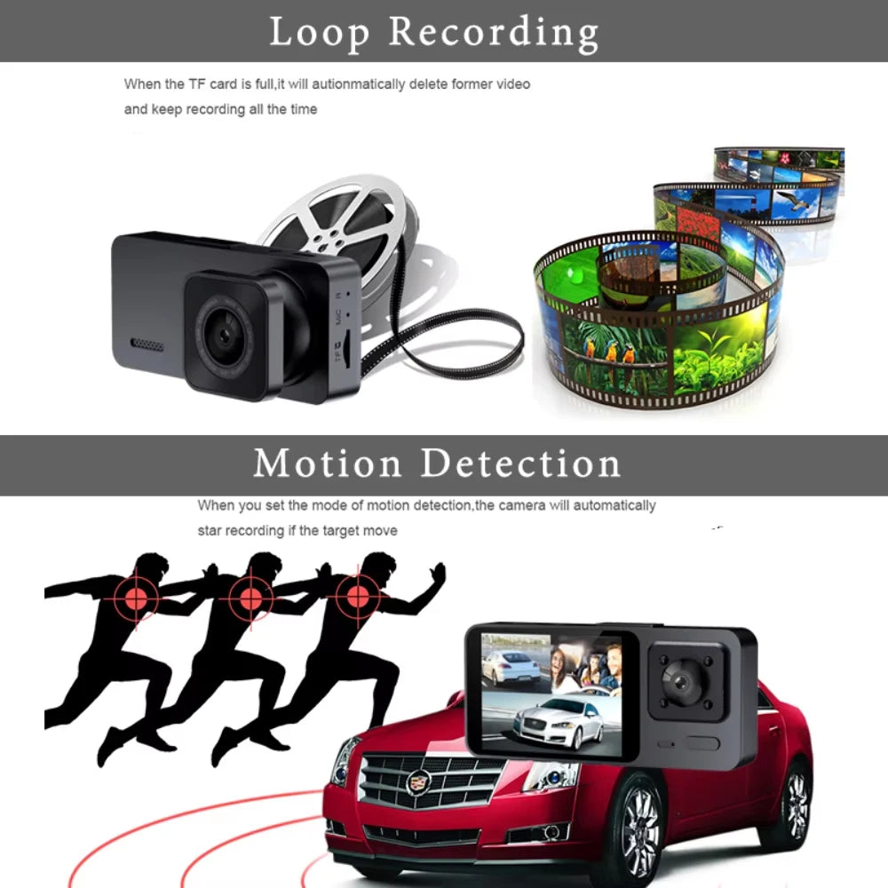 3 Channel Dash Cam Three Way Car DVR  Inside Vehicle Camera Mini Recorder HD 1080P Video Mini Registrator Dashcam Camcorder