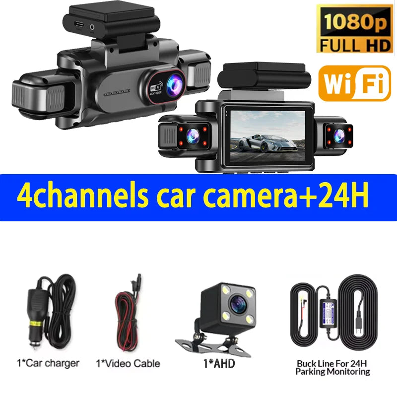 3/4 Channel Car Dash Cam Black Box WiFi Driving Camera FHD 1080P Front Left Right Rear Night Vision Loop Recording Hardwireki