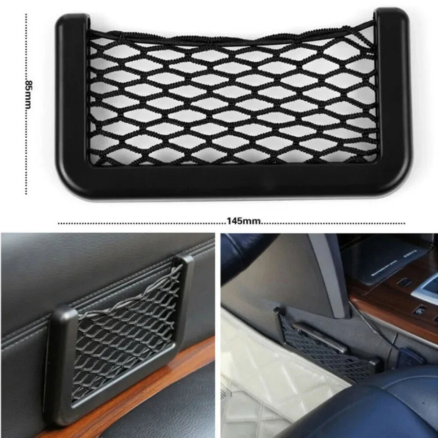 Car Organizer Mesh Storage Bag Net Pocket Mobile Phone Holder Net Pocket Multi-function Car Storage Net Accessories