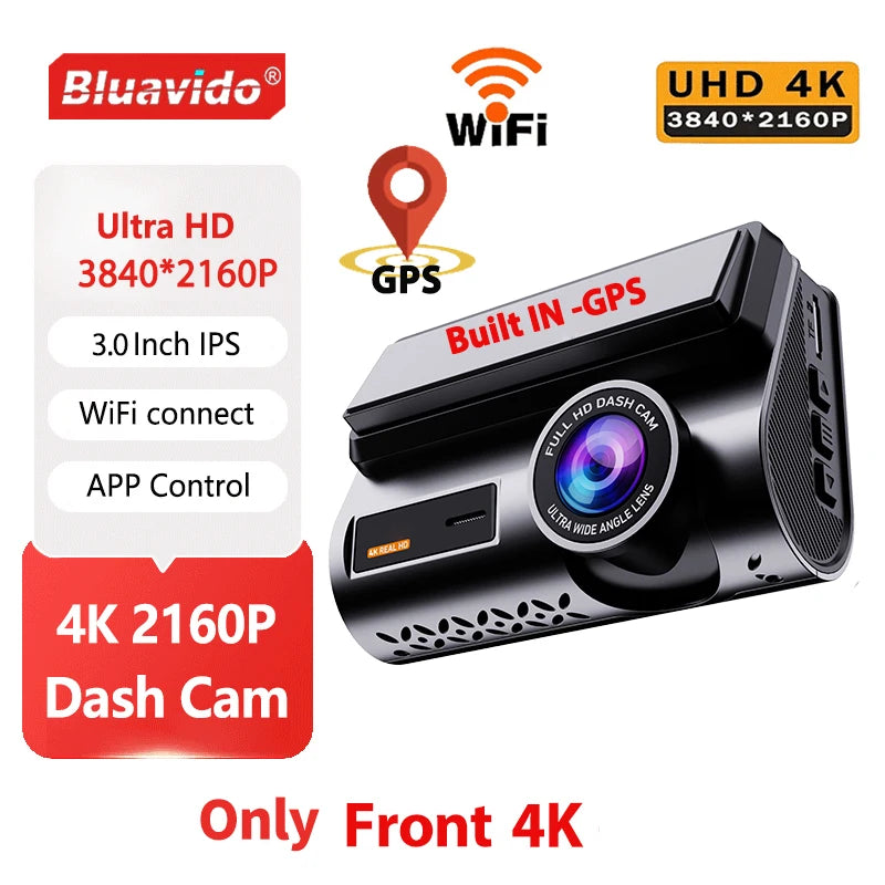 Dash Cam 4K Front and 2.5K Rear Dual Camera GPS WiFi with IMX415 Night Vision 3" Screen APP Control 24H Parking Monitor Tracking