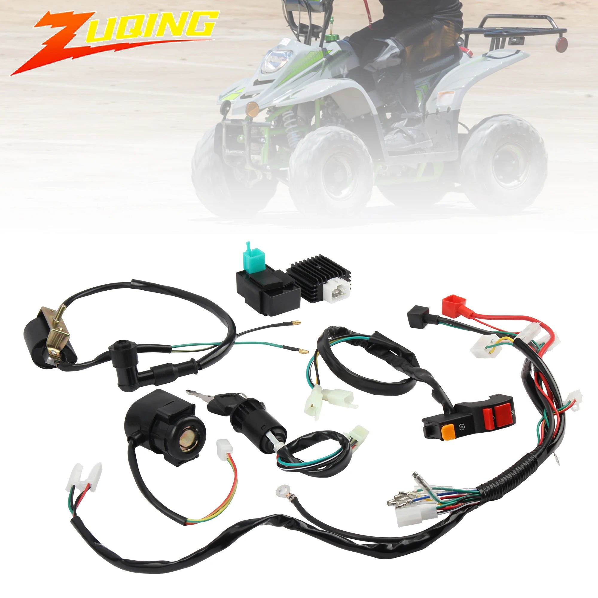 ATV Quad Motorcycle Complete Electrics Wiring Harness Kit Electric Door Lock Relay Igniter CDI Rectifier 125cc-250cc Accessories