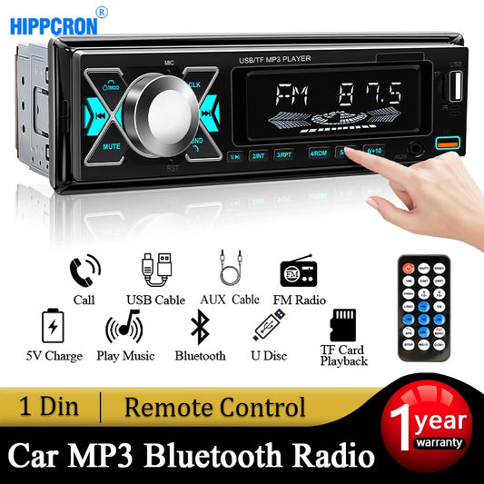 Car Radio 1 Din Stereo Digital Automotive Sound Modules FM Audio Receiver Music Double USB/BT/TF Card with In Dash AUX Input MP3