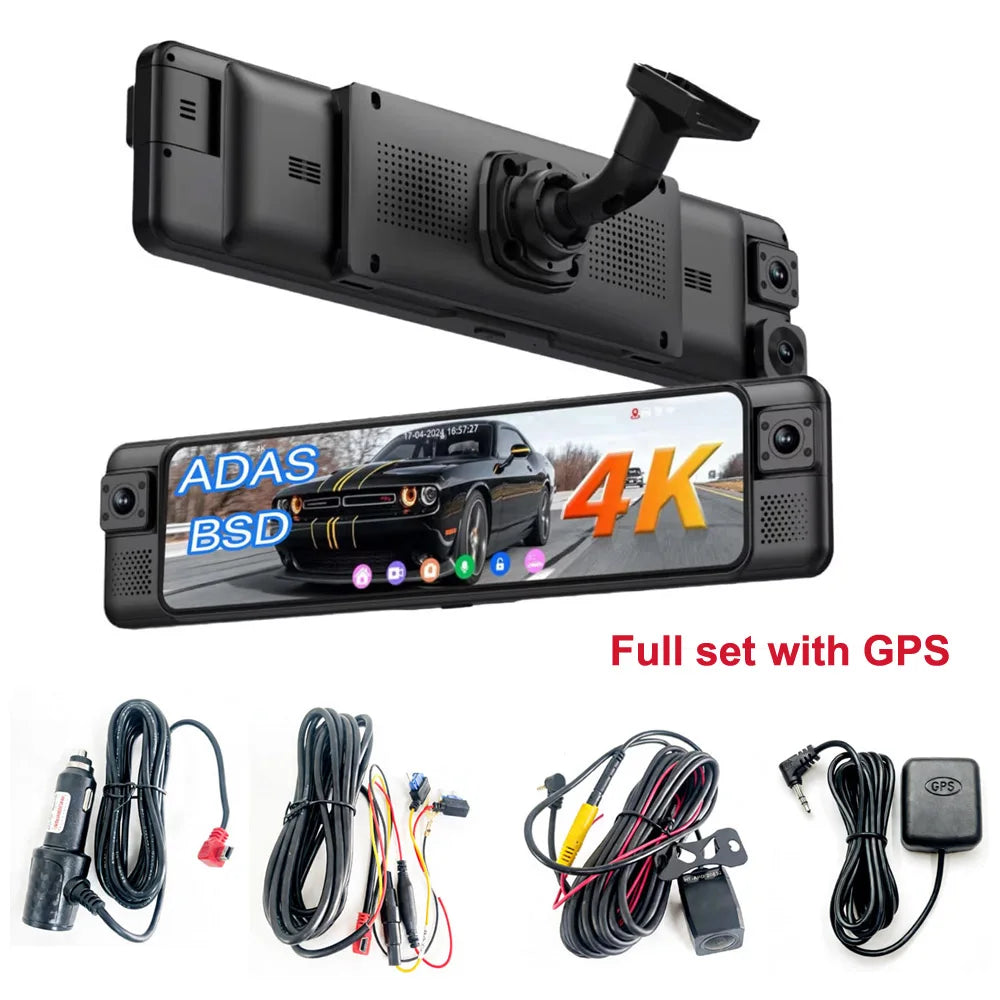 4K Mirror Dash Cam 4 Channel WIFI GPS ADAS BSD Blind Spot Detection Reverse Assist RearView Mirror Car DVR with Special Bracket